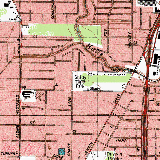 Topographic Map of Shady Lane Park Trail, TX