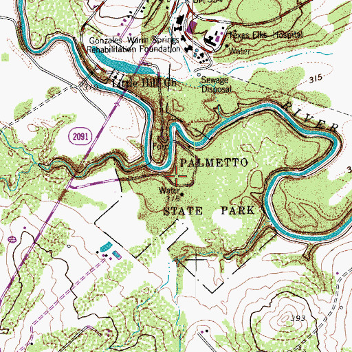 Topographic Map of Palmetto State Park - Palmetto Trail, TX