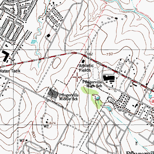 Topographic Map of Pflugerville Trail, TX