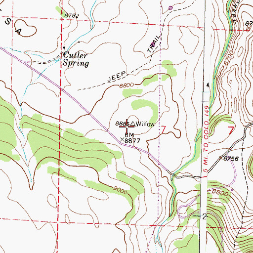 Topographic Map of Willow Creek Mesa, CO