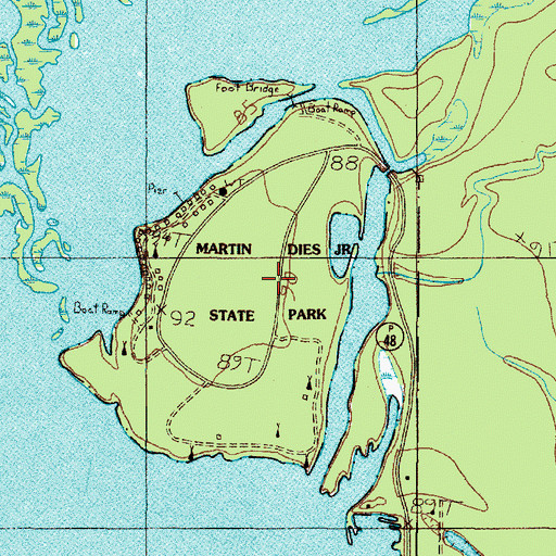 Topographic Map of Martin Dies State Park Trail, TX