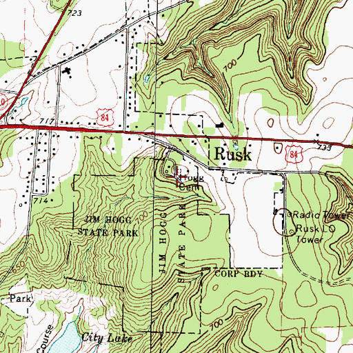 Topographic Map of Jim Hogg State Historical Park Trail, TX