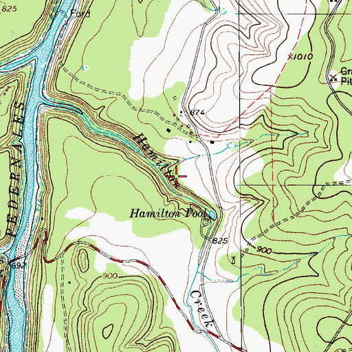Topographic Map of Hamilton Pool Park Trail, TX