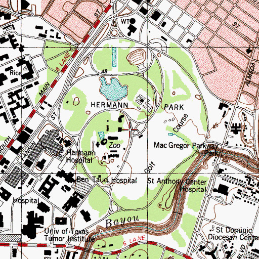 Topographic Map of Hermann Park Trail, TX