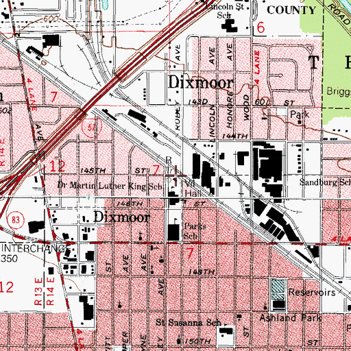 Topographic Map of Dixmoor Village Hall, IL