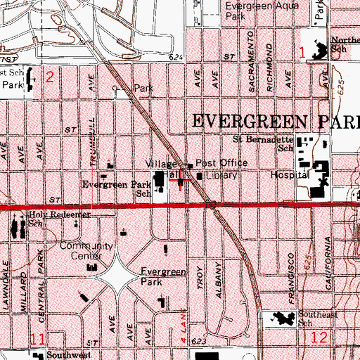 Topographic Map of Evergreen Park Village Hall, IL