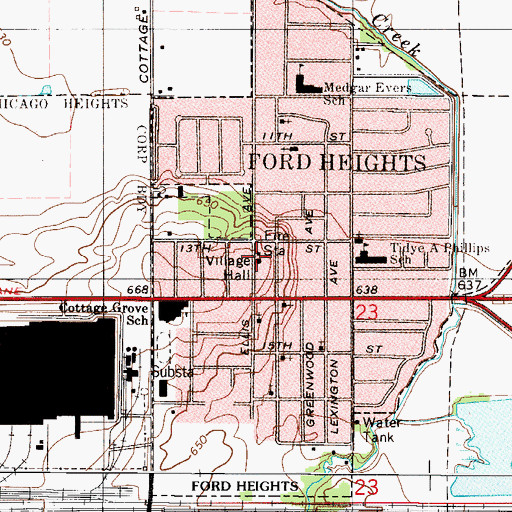 Topographic Map of Ford Heights Village Hall, IL