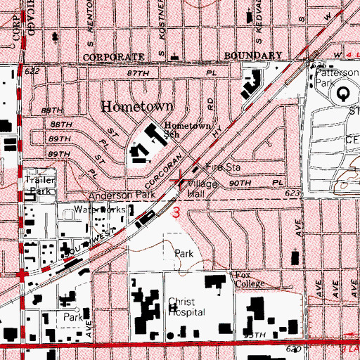 Topographic Map of Hometown Village Hall, IL