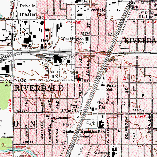 Topographic Map of Riverdale Village Hall, IL