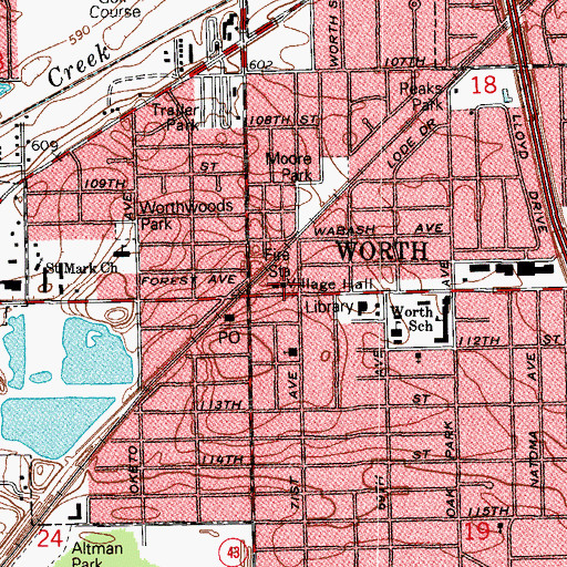 Topographic Map of Worth Village Hall, IL