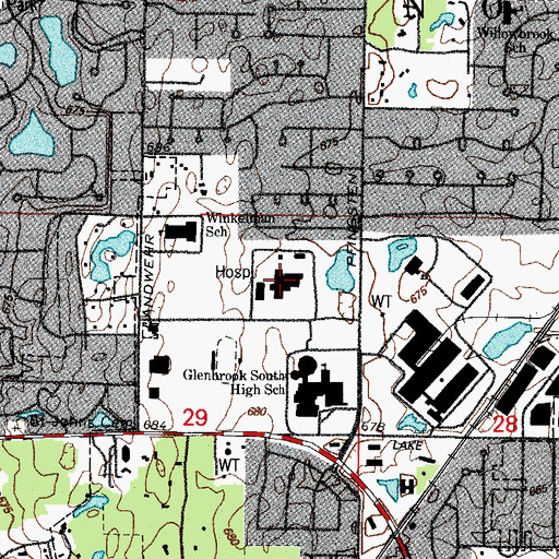 Topographic Map of Glenbrook Hospital, IL
