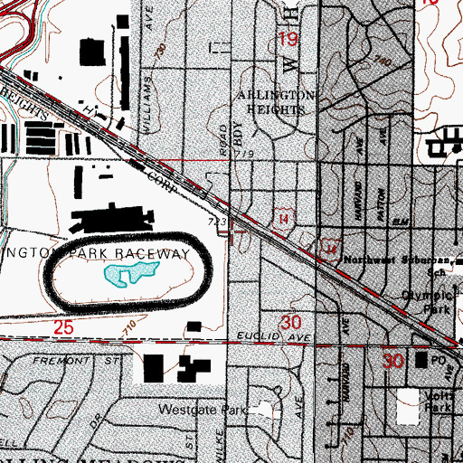 Topographic Map of Arlington Park Place Shopping Center, IL
