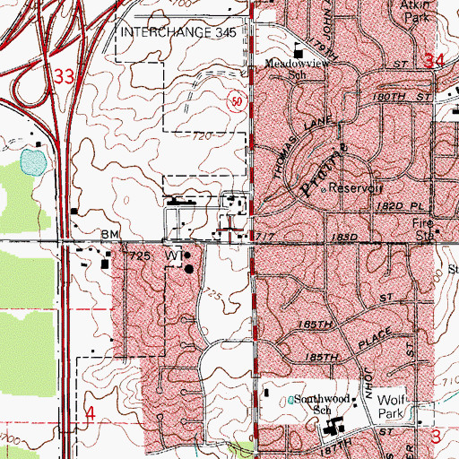 Topographic Map of Country Hills Plaza Shopping Center, IL