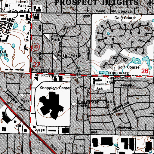 Topographic Map of Euclid Mall Shopping Center, IL