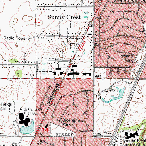 Topographic Map of Flossmoor Commons Shopping Center, IL