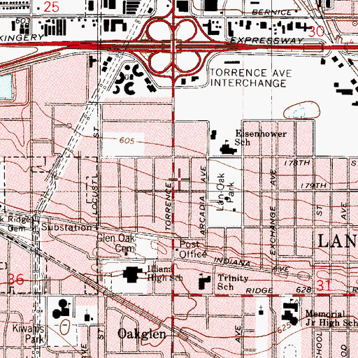 Topographic Map of Lansing Commons Shopping Center, IL