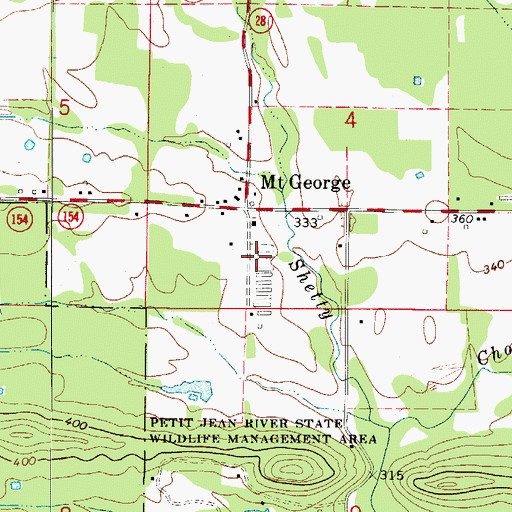 Topographic Map of Mtount George Cemetery, AR