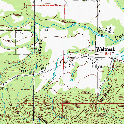 Topographic Map of Waltreak Cemetery, AR