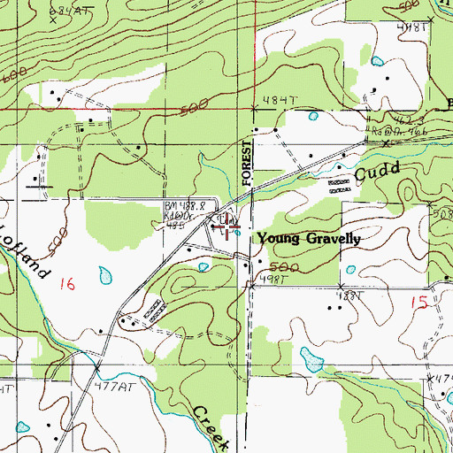 Topographic Map of Young Gravelly Cemetery, AR