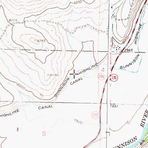 Topographic Map of Gunnison Highline Canal, CO