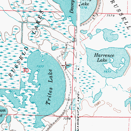 Topographic Map of Russell Lakes, CO