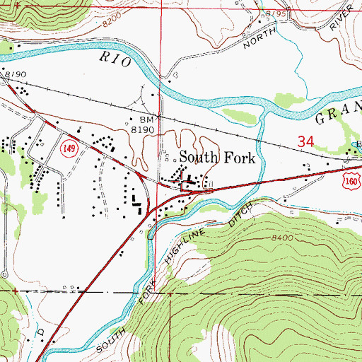 Topographic Map of South Fork, CO