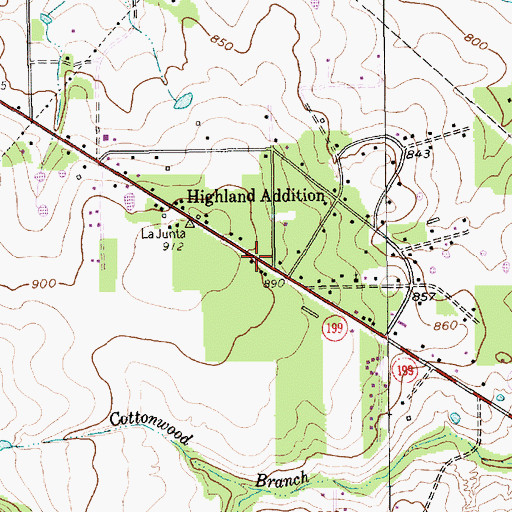 Topographic Map of Highland Addition, TX