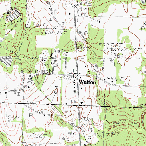 Topographic Map of Walton, TX