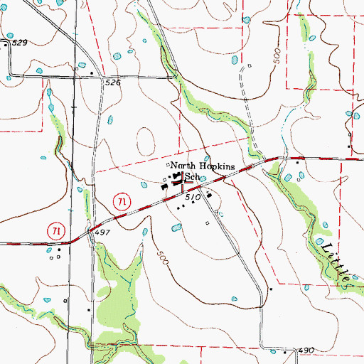 Topographic Map of North Hopkins, TX