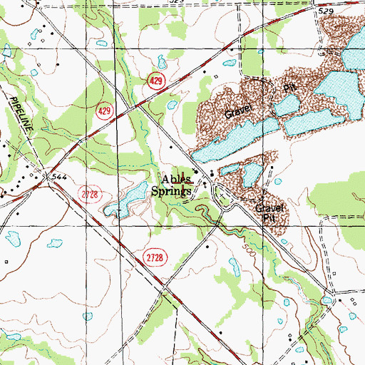 Topographic Map of Ables Springs, TX