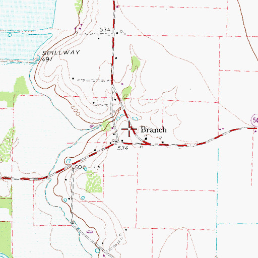 Topographic Map of Branch, TX