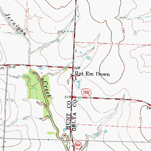Topographic Map of Jot-Em-Down, TX