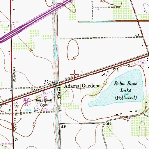 Topographic Map of Adams Gardens, TX
