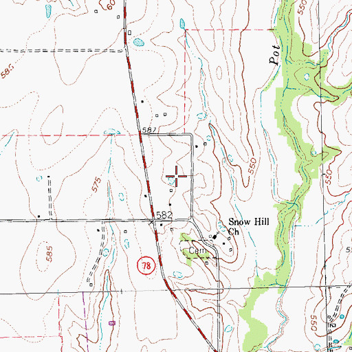Topographic Map of Snow Hill, TX