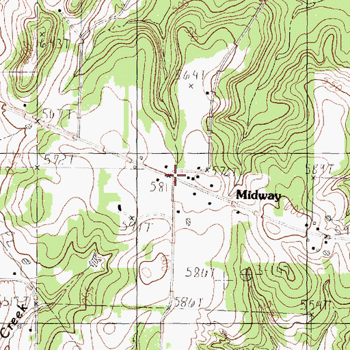 Topographic Map of Midway, TX