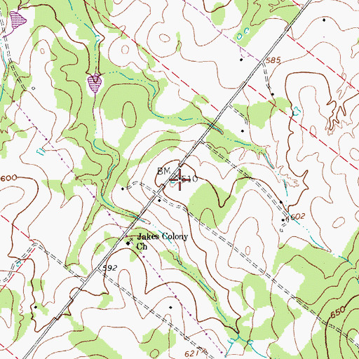 Topographic Map of Jakes Colony, TX