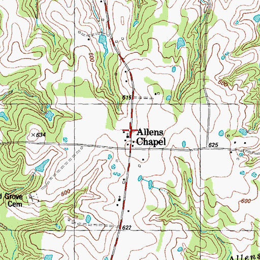 Topographic Map of Allens Chapel, TX