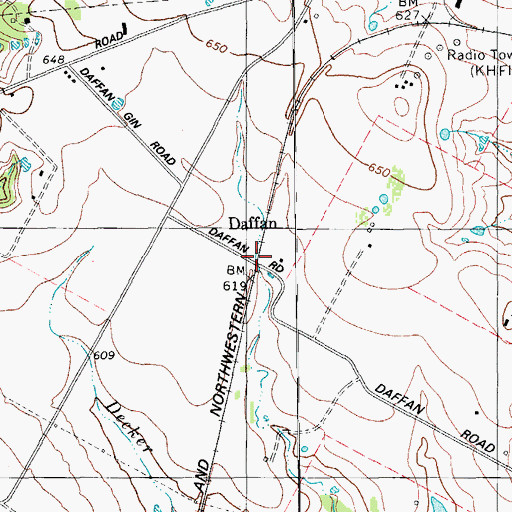 Topographic Map of Daffan, TX