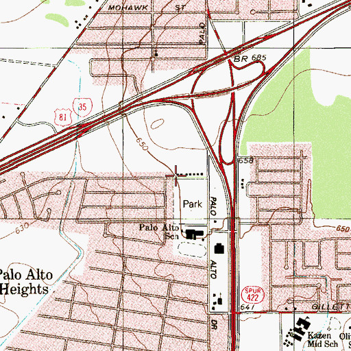 Topographic Map of Palo Alto Park, TX