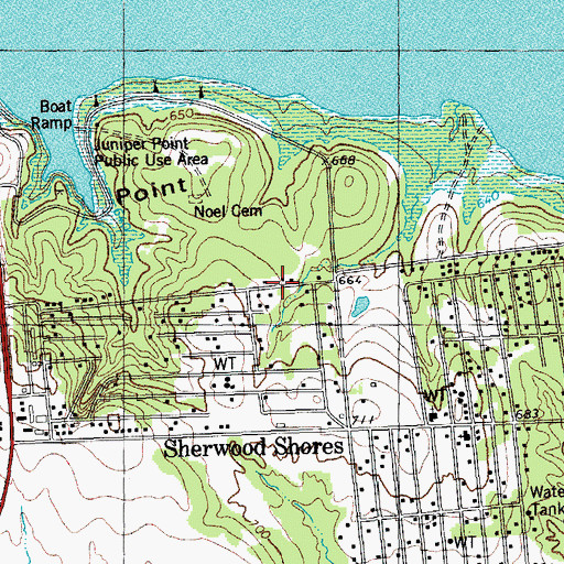 Topographic Map of Sherwood Shores, TX
