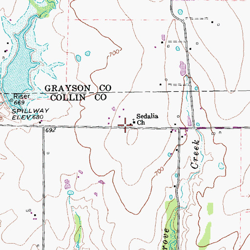 Topographic Map of Sedalia, TX