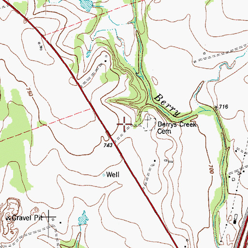 Topographic Map of Berrys Creek, TX