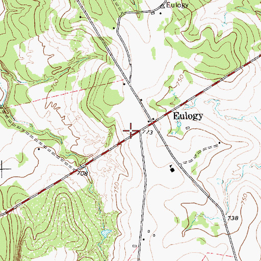 Topographic Map of Eulogy, TX