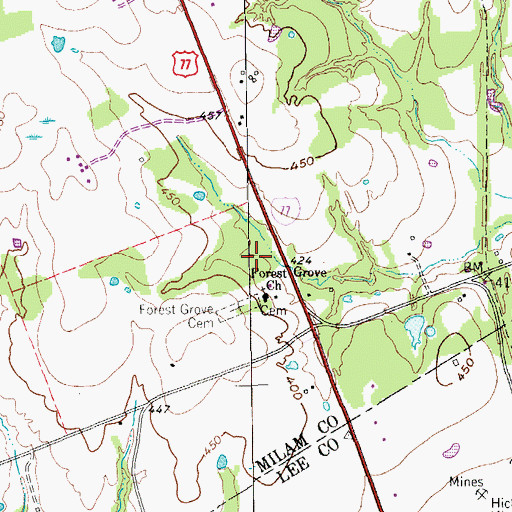 Topographic Map of Forest Grove, TX