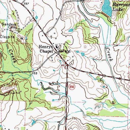 Topographic Map of Henrys Chapel, TX