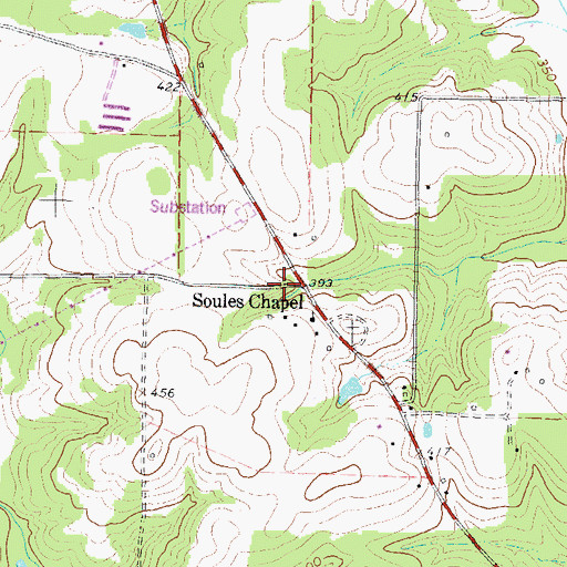 Topographic Map of Soules Chapel, TX
