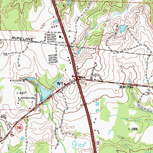 Topographic Map of Jacobs, TX