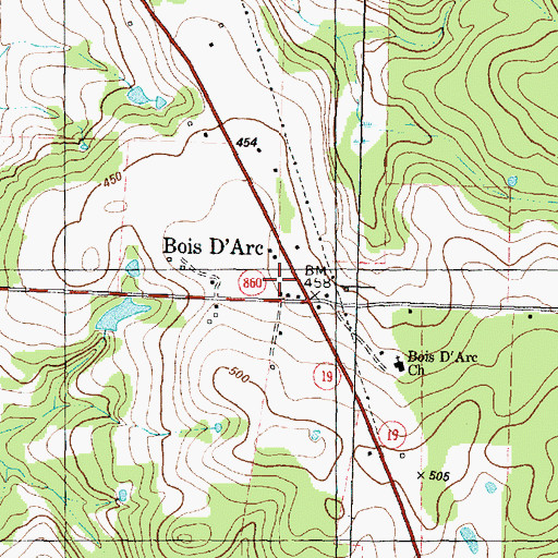 Topographic Map of Bois d'Arc, TX