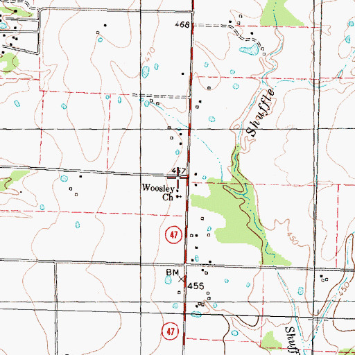 Topographic Map of Woosley, TX