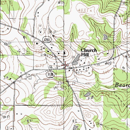 Topographic Map of Church Hill, TX